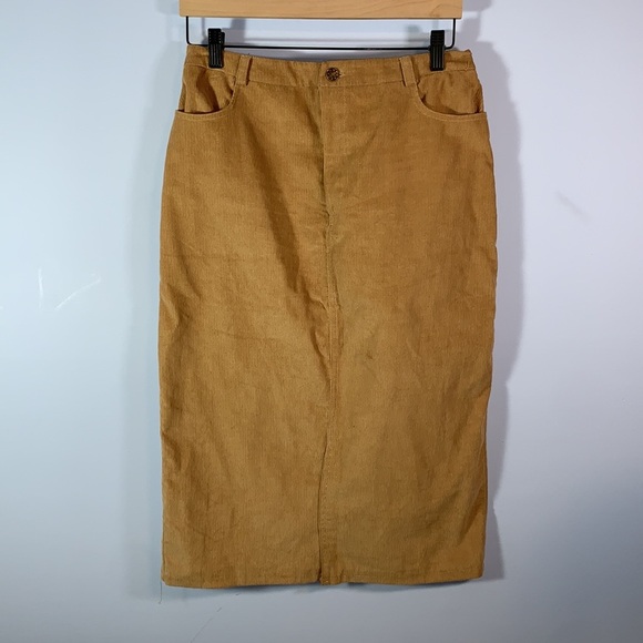 Kirious size large camel tan corduroy midi pencil skirt past the knees modest - Picture 1 of 6